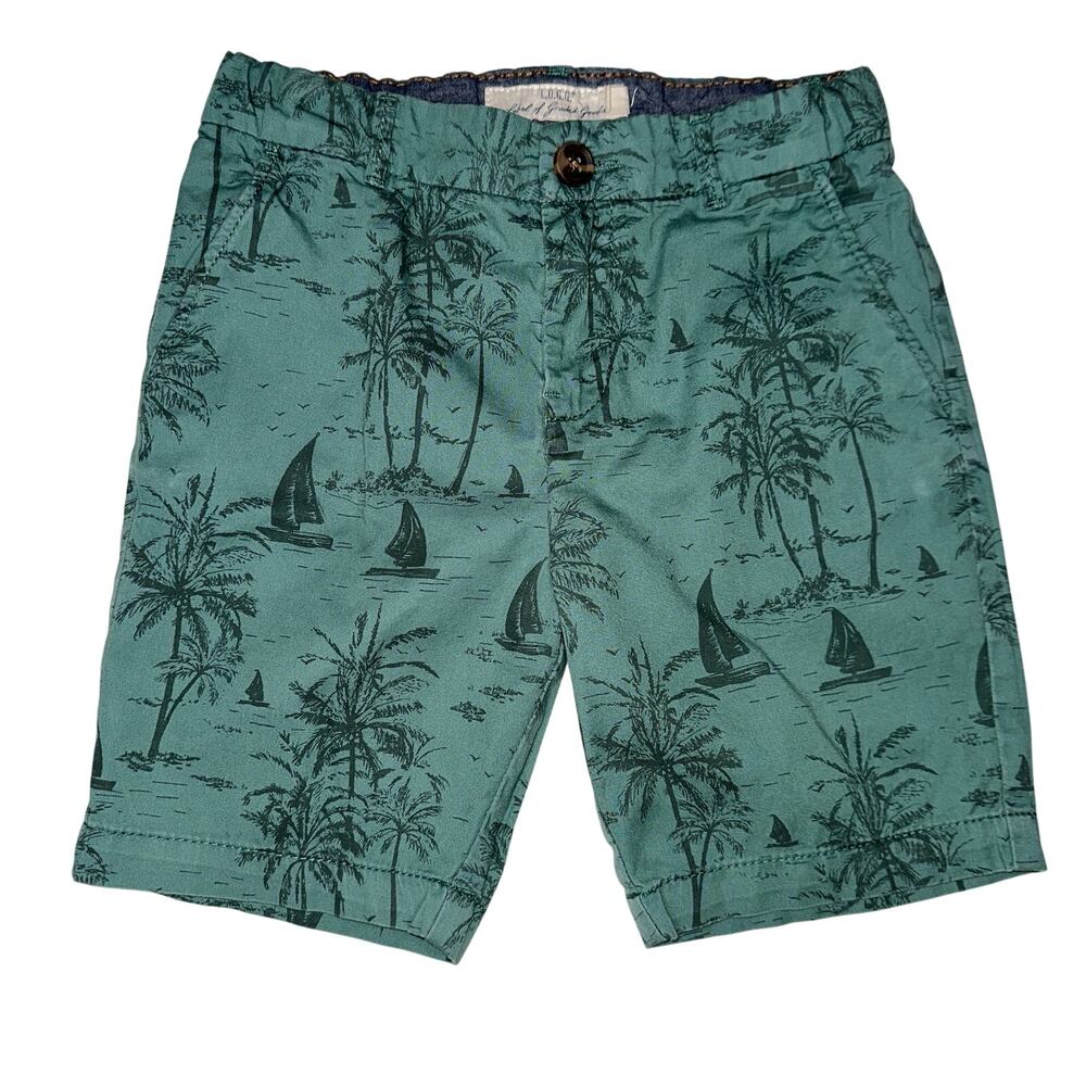 H&M L.O.G.G Boys 4-5Y Green Tropical Print Shorts Palm Trees Sailboats